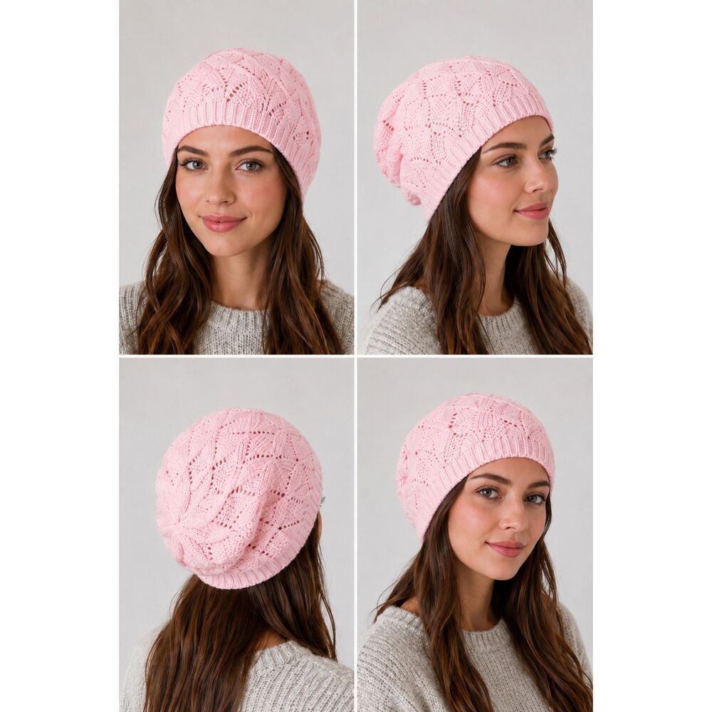 Pink Cable Knit Slouchy Beanie Hat One Size Soft Cozy Winter Cap NWOT